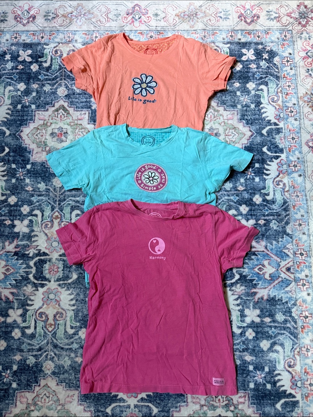 Life Is Good Women’s  Short Sleeve Tees in Coral, Teal, and Pink